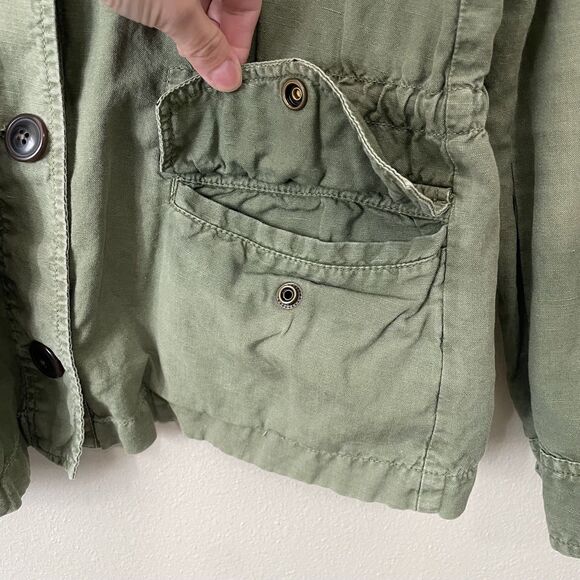 GAP Linen Utility Jacket Womens M Military Green Casual Drawstring Snap Coat - Picture 11 of 16